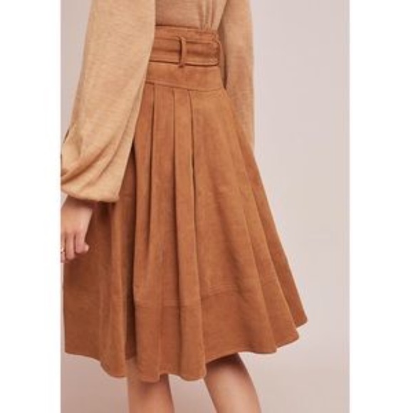 Anthropologie Brown Midi A-Line Skirt with Tie Front - Picture 3 of 10